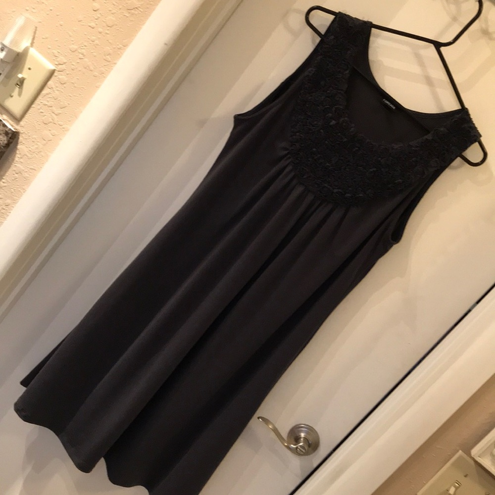 Navy blue ruffled neck dress